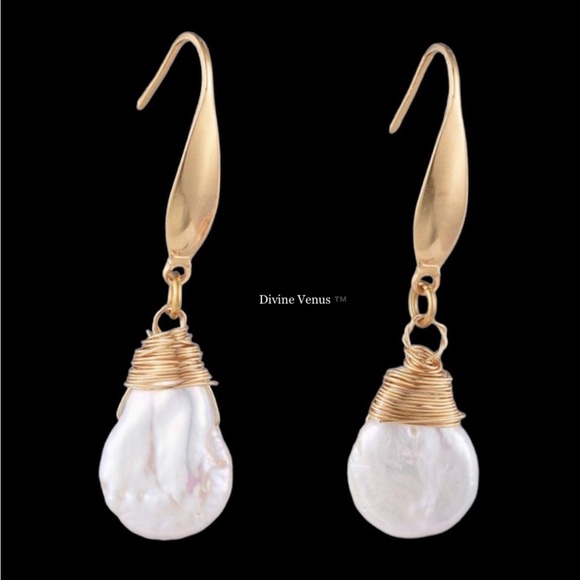 Natural Baroque Keshi Pearl Dangle Earrings - Picture 4 of 5